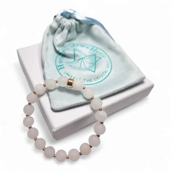 8 mm Matte Rose Quartz bracelet with gold plated charm - Picture 2 of 3